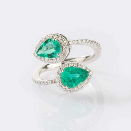 Moi-et-Toi Smaragd-Brillant Ring. - Foto 1