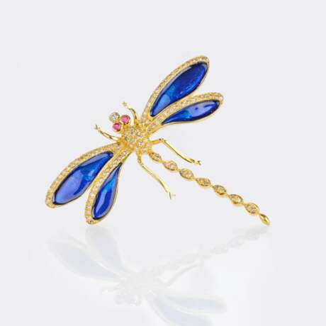 Diamant-Emaille Brosche 'Libelle'. - photo 1