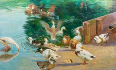 Julius von Ehren (Altona 1864 - Hamburg 1944). Enten am Ufer.