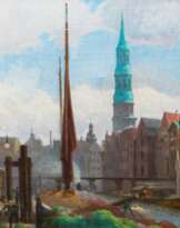 Julius von Ehren (Altona 1864 - Hamburg 1944). Nikolaifleet mit Reimersbrücke und St. Katharinenkirche.