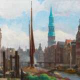 Julius von Ehren (Altona 1864 - Hamburg 1944). Nikolaifleet mit Reimersbrücke und St. Katharinenkirche. - фото 1