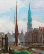 Юлиус фон Эрен. Julius von Ehren (Altona 1864 - Hamburg 1944). Nikolaifleet mit Reimersbrücke und St. Katharinenkirche.
