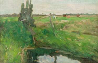 Thomas Herbst (Hamburg 1848 - Hamburg 1915). Marschlandschaft mit Gatter.