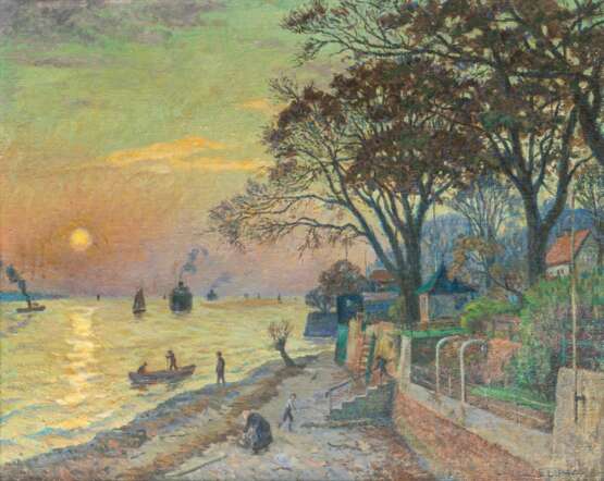 Ernst Eitner (Hamburg 1867 - Hamburg 1955). Abend an der Elbe - Strand in Övelgönne. - photo 1