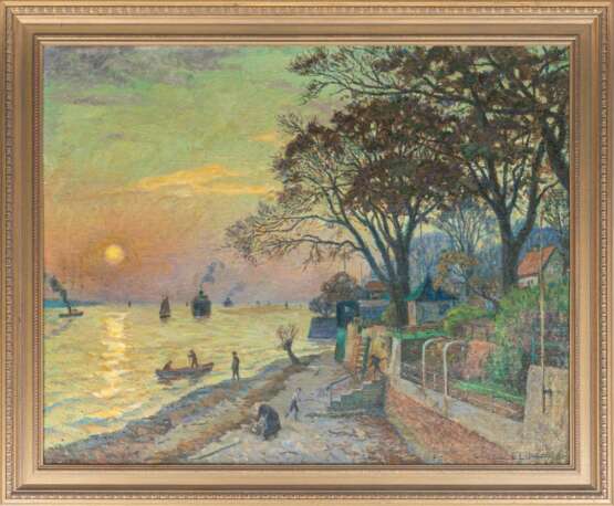 Ernst Eitner (Hamburg 1867 - Hamburg 1955). Abend an der Elbe - Strand in Övelgönne. - photo 2