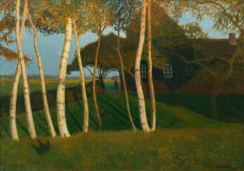 Otto Modersohn (Soest 1865 - Fischerhude 1943). Haus unter Birken.