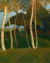 Otto Modersohn (Soest 1865 - Fischerhude 1943). Haus unter Birken.