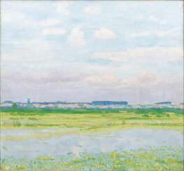 August Haake (Bremen 1889 - Bremen 1915). Sommertag mit Quelkhorner Mühle.