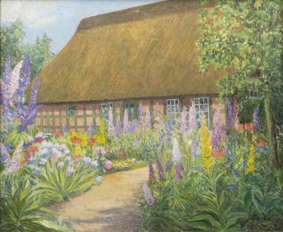 Carl Emil Uphoff (Witten/Ruhr 1885 - Worpswede 1971). Brünjeshof mit Blumenbeet - Paulas Atelier. - Foto 1