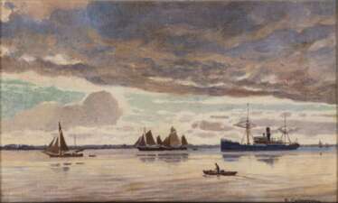 Friedrich Kallmorgen (Altona 1856 - Grötzingen 1924). Abendstimmung auf der Elbe.