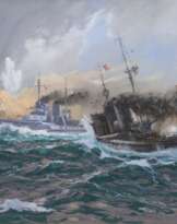 Hans Bohrdt (Berlin 1857 - Berlin 1945). Deutsche Torpedoboote beim Angriff am Abend der Skagerrak-Schlacht am 31. Mai 1916.