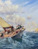 Uwe Lütgen (Hamburg 1944). Die Enterprise aus New York in einer Regatta.