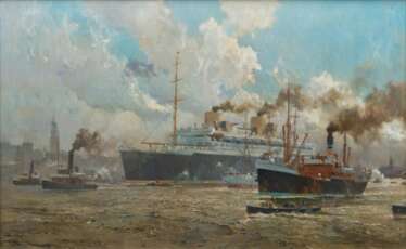 John Gleich (Memel 1879 - nach 1927). Die Europa im Hamburger Hafen.
