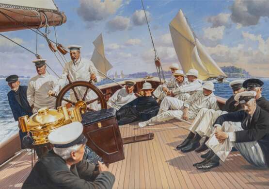 Uwe Lütgen (Hamburg 1944). König George V. am Ruder der Britannia während der Cowes Week. - Foto 1