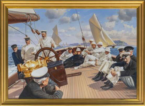 Uwe Lütgen (Hamburg 1944). König George V. am Ruder der Britannia während der Cowes Week. - Foto 2