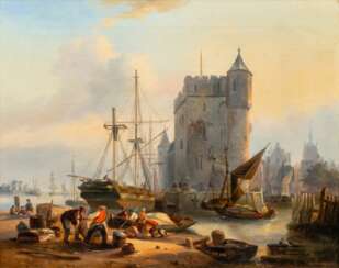 Hermann Mevius (Breslau 1820 - Düsseldorf 1864). Stadt am Wasser.