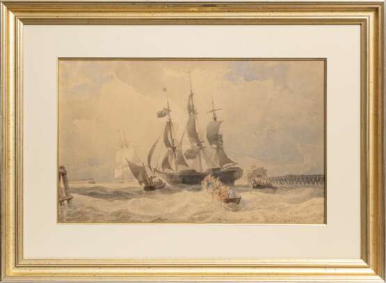 Hermann Mevius (Breslau 1820 - Düsseldorf 1864). Dreimaster mit Beibooten. - photo 2
