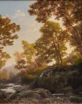 Valentin Ruths (Hamburg 1825 - Hamburg 1905). Flusslandschaft mit Mühle.