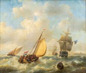 Rudolf Hardorff (Hamburg 1816 - Hamburg 1907). Schiffe vor der Küste.