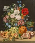 Paintings. P. M. Hinrichs tätig 2. Hälfte 19. Jh. Stillleben mit Blumen und Früchten.