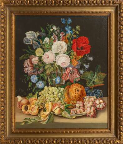 P. M. Hinrichs tätig 2. Hälfte 19. Jh. Stillleben mit Blumen und Früchten. - Foto 2