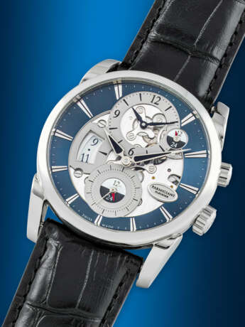 PARMIGIANI FLEURIER. A STAINLESS STEEL AUTOMATIC SEMI-SKELETONISED WRISTWATCH WITH DUAL TIME, DUAL DAY/NIGHT INDICATIONS AND DATE - photo 2