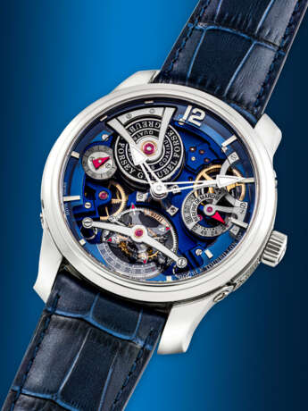 GREUBEL FORSEY. A VERY RARE AND EXCEPTIONAL SEMI-SKELETONISED LIMITED EDITION TITANIUM WRISTWATCH WITH INCLINED DOUBLE TOURBILLON AND FIVE-DAY POWER RESERVE - photo 3