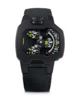 URWERK. AN UNUSUAL BLACK DLC COATED TITANIUM AUTOMATIC WRISTWATCH WITH WANDERING HOURS
