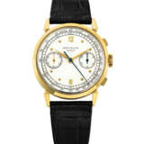 PATEK PHILIPPE. A VERY RARE 18K GOLD CHRONOGRAPH WRISTWATCH WITH TACHYMETER SCALE AND "SPIDER LUGS" - Foto 1