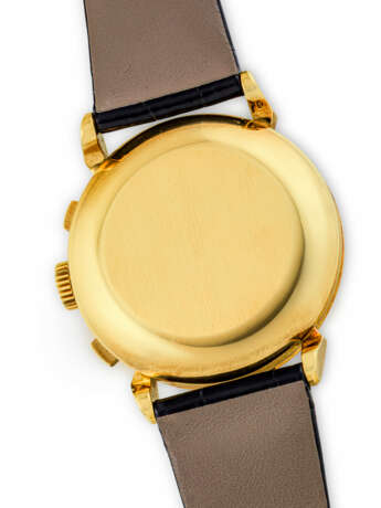 PATEK PHILIPPE. A VERY RARE 18K GOLD CHRONOGRAPH WRISTWATCH WITH TACHYMETER SCALE AND "SPIDER LUGS" - photo 3 PATEK PHILIPPE. A VERY RARE 18K GOLD CHRONOGRAPH WRISTWATCH WITH TACHYMETER SCALE AND "SPIDER LUGS" - photo 3