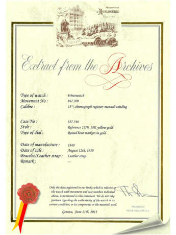 PATEK PHILIPPE. A VERY RARE 18K GOLD CHRONOGRAPH WRISTWATCH WITH TACHYMETER SCALE AND "SPIDER LUGS" - photo 6 PATEK PHILIPPE. A VERY RARE 18K GOLD CHRONOGRAPH WRISTWATCH WITH TACHYMETER SCALE AND "SPIDER LUGS" - photo 6