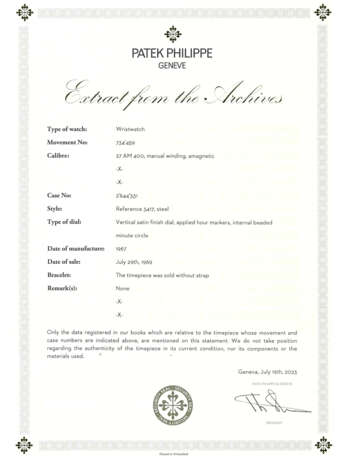 PATEK PHILIPPE. A RARE STAINLESS STEEL WRISTWATCH - Foto 8 PATEK PHILIPPE. A RARE STAINLESS STEEL WRISTWATCH - Foto 8