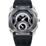 BULGARI. A STAINLESS STEEL AND BLACK CERAMIC AUTOMATIC CHRONOGRAPH WRISTWATCH WITH SWEEP CENTRE SECONDS, JUMP HOUR, RETROGRADE MINUTES AND DATE - photo 1