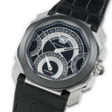 BULGARI. A STAINLESS STEEL AND BLACK CERAMIC AUTOMATIC CHRONOGRAPH WRISTWATCH WITH SWEEP CENTRE SECONDS, JUMP HOUR, RETROGRADE MINUTES AND DATE - photo 2