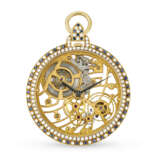 AUDEMARS PIGUET. 18K GOLD, DIAMOND AND SAPPHIRE-SET SKELETONISED POCKET WATCH - photo 1
