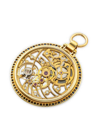AUDEMARS PIGUET. 18K GOLD, DIAMOND AND SAPPHIRE-SET SKELETONISED POCKET WATCH - photo 3