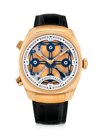 MERMOD FRERES. A RARE AND COMPLICATED 18K PINK GOLD LIMITED EDITION SEMI-SKELETONISED MUSICAL WRISTWATCH - фото 1