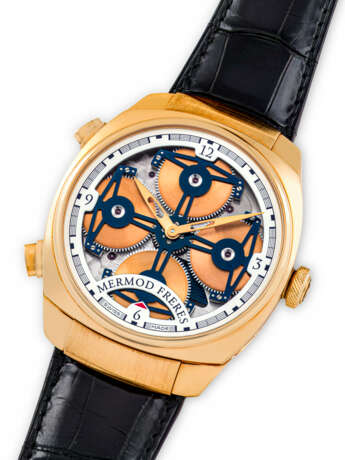 MERMOD FRERES. A RARE AND COMPLICATED 18K PINK GOLD LIMITED EDITION SEMI-SKELETONISED MUSICAL WRISTWATCH - фото 2