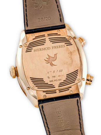 MERMOD FRERES. A RARE AND COMPLICATED 18K PINK GOLD LIMITED EDITION SEMI-SKELETONISED MUSICAL WRISTWATCH - фото 3