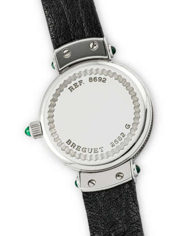 BREGUET. A LADY`S 18K WHITE GOLD, DIAMOND AND GREEN GEMSTONE-SET WRISTWATCH - фото 3