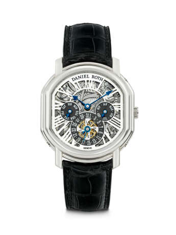 DANIEL ROTH. AN 18K WHITE GOLD SEMI-SKELETONISED AUTOMATIC PERPETUAL CALENDAR WRISTWATCH WITH LEAP YEAR INDICATION - photo 1
