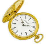 PATEK PHILIPPE. A UNIQUE AND EXCEPTIONAL 18K GOLD POCKET WATCH WITH DIPTYCH DEPICTING A HUNTING SCENE - Foto 4
