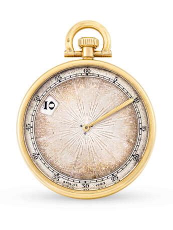 BREGUET. A RARE GOLD JUMP HOUR POCKET WATCH WITH ROTATING DIAL - фото 1