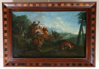 Joseph Fran&ccedil;ois Parrocel (1704 ; 1781) Attribu&eacute;. Cavaliers turcs attaqu&eacute;s par des tigres