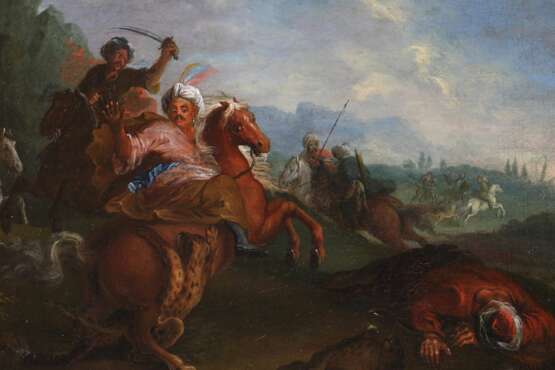 Жозеф Франсуа Парросель (1704; 1781) Приписывается. Турецкие всадники атакованы тиграми oil on panel 18th century г. - фото 2