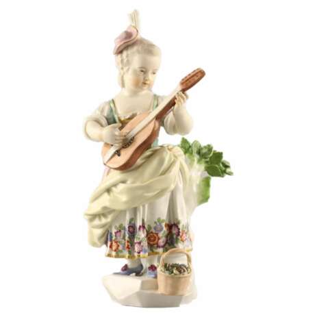 Girl with a lute. 19th century. Polychrome painting Rococo 19th century - photo 1