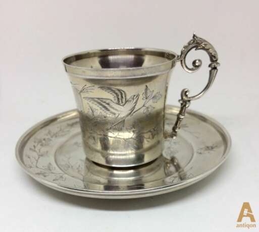 Coffee cup with saucer Silver At the turn of 19th -20th century - photo 1