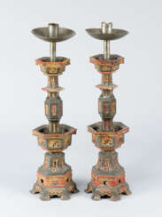 Pair of Chinese Pewter Candle Sticks