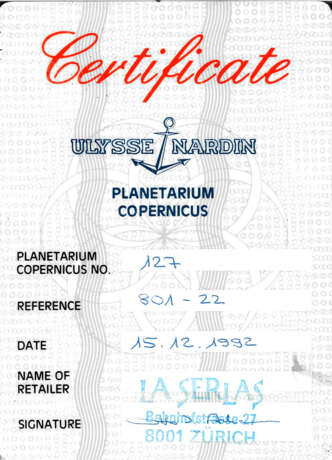 ULYSSE NARDIN, YELLOW GOLD 'PLANETARIUM COPERNICUS', REF. 801-22 - Foto 5