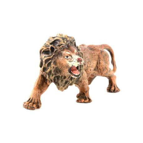 Miniature en bronze de Vienne Lion usines Bergman. Polychrome painting Early 20th century - Foto 1